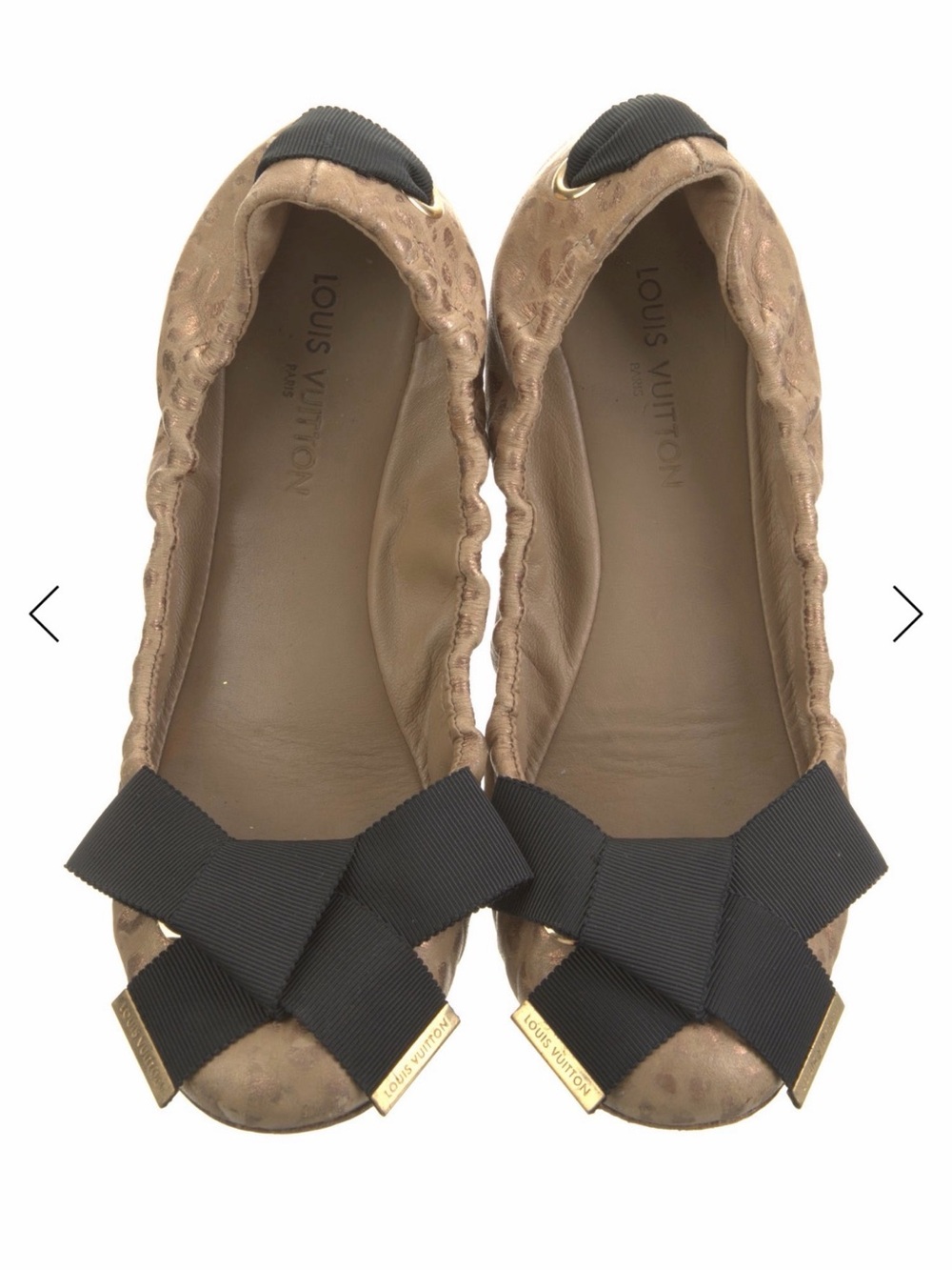 Louis Vuitton Tan Monogram Ballet Flats with Black Grosgrain Bow
